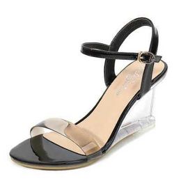 Dress Shoes 2020 Wedges Women Sandals Fashion Crystal Party Peep Toe Transparent High Heels 8CM Slides Female H240321