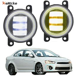 EEMRKE Led Fog Lights Assembly 30W/ 40W for Mitsubishi Lancer GT, Lancer ES Sport Lancer X 2016 2017 with Clear Lens Angel Eyes DRL Car Daytime Running Light 12V Fog Lamp