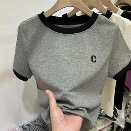 Women's T Shirts Large Size Cotton Short Sleeve T-shirt Fat MM 2024 Summer Color-block Letter Embroidery Simple Versatile Top