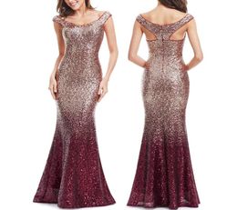 2019 Women Sparkling Gradual Champagne Gold Sequin Mermaid Cap Sleeves Evening Dress Prom Dress robe de soiree formal dress evenin7989593