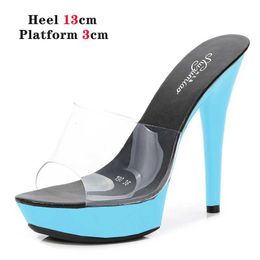 Dress Shoes Candy Colors High Heels Women Platform Sandals Summer PVC Slides Waterproof 13cm Thick Bottomed Nightclub Sexy High-heeled8ZHR H240321