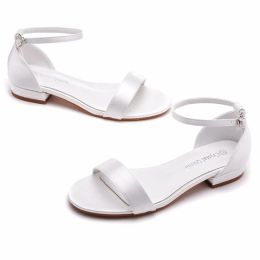 Sandals Sexy Ankle Strap Sandals Women Party Elegant Silk 2CM Flat Heels Buckle Strap Modern Sandals Dress Women's Shoes White Girls