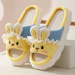 Slippers Women Linen 2023 Cute Rabbit Home Cartoon Soft Indoor Shoes Thick Sole Sandals Summer Milk Cow Couple01JWL1 H240322