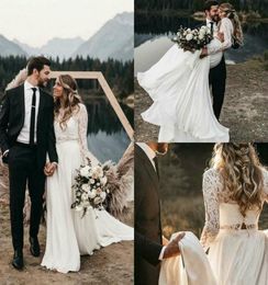 Newest Bohemian Beach Wedding Dresses with Long Sleeve Full Lace Two Pieces Low Back Western Country Outdoor Wedding Dress Bridal 3863816