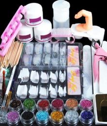 Acrylic Nail Art Manicure Kit 12 Color Nail Glitter Powder Decoration Acrylic Pen Brush False Finger Pump Nail Art Tools 1693925