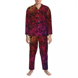 Men's Sleepwear Rainbow Sugar Skull Autumn Abstract Print Aesthetic Oversize Pajamas Set Men Long Sleeve Soft Room Design Home Suit