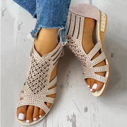 Sandals Outdoor Fashion Shoes Zip Crystal Women's Ladies Hollow Vintage Out Up Fall For Women
