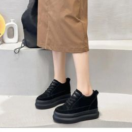 Dress Shoes Krasovki 9cm Suede Genuine Leather Women Platform Wedge Casual Sneaker Winter Plush Fur Ankle Boots