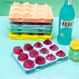 Ice Cream Tools 12 Grid Ice Cube Trays Rose Diamond Shape Ice Reusable Silicone Ice Cube Mould Cube Trays With Removable Lids L240319