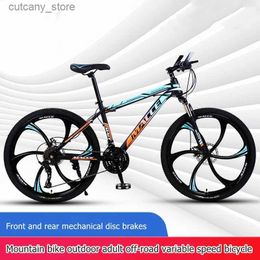 Bikes Ride-Ons Mountain Bike Outdoor Adult Off-road Variab Speed Bicyc 24/26 Inch Front And Rear Mechanical Disc Brakes Student Bik L240319