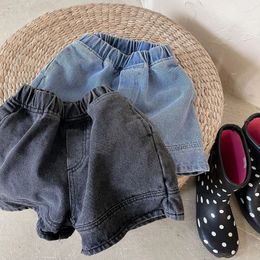 2119B Summer Denim Shorts for Boys and Girls Patched Solid Color Short Pants for Kids Toddlers Korean Pants 240315