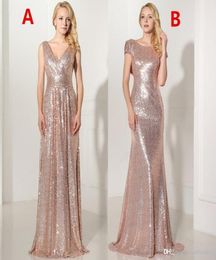 Real 2019 Rose Gold Sequined Long Bridesmaid Dresses Sexy Vneck Pleated Backless Formal Dress Party Vestido De Festa Longo SD349 2478247