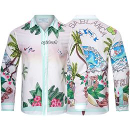 casablanca shirts Style Surfing Club 23 Autumn Wave Gradient Flower Silk Couple Long Sleeved Shirts for Men and Women