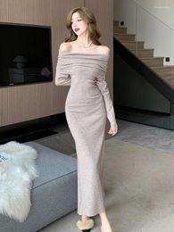 Casual Dresses Fashion Knitted Stretchy Evening Long Women Ladies Sweater Sexy Off-Shoulder Skinny Dress Party Mujer Robe Femme Vestido