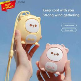 Electric Fans New Cartoon Neck Fan Portable Small USB Interface Mini Handheld Blade Design Flower Mi Fan Comfortable Grip Cooling EquipmentY240320