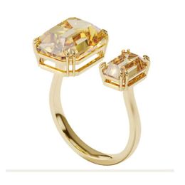 Luxury Jewery Swarovskis Ring New Product Fashion Simple Square Diamond Open Ring Personalised Temperament Square Cut Cocktail Ring