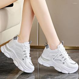 Casual Shoes Inner Heightening Dad Women's Lightweight Thick Sole Sneakers 2024 Autumn Female Leather Waterproof Sport