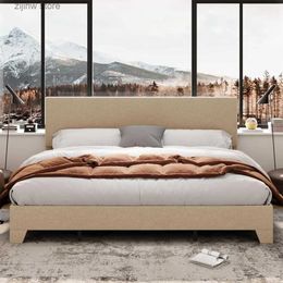 Other Bedding Supplies Extra large bed frame with adjustable top plate soft padded platform bed with wooden board heavy-duty mattress beige bed frame Y240320