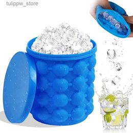 Ice Cream Tools 1PC Silicone Ice Bucket 2 in 1 Large Mould With Lid Portable Cooler Cube Freeze Tray Drink Whiskey Wine Beer for Kitchen Bar Tool L240319