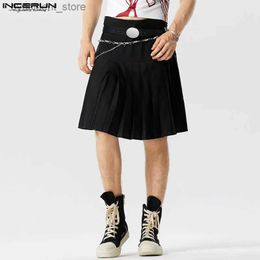 Men's Shorts 2023 American Style Mens Pleated Solid Half Skirts Shorts Casual Streetwear Hot Selling Male Loose Skirts Shorts S-5XL L240320