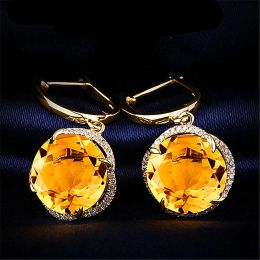Earrings Fashion flower yellow crystal citrine gemstones diamond drop earrings for women 18k gold Colour Jewellery brincos accessories gifts