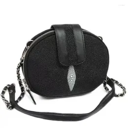 Bag Authentic Real True Skin Women Small Chain Circular Purse Genuine Exotic Leather Lady Clutch Female Single Shoulder