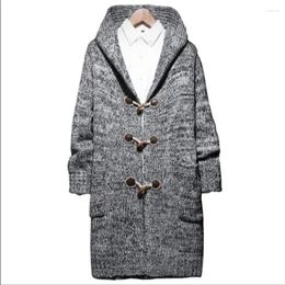 Men's Sweaters M-5xl 2024 Autumn Button Long Sweater Hooded Cardigan Coat Jacket Plus Fertilizer 5xl Horn Buckle Decoration