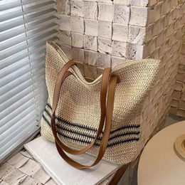 Evening Bags Summer Straw Shoulder For Women Fashion Striped Woven Seaside Beach Vacation Travel Handbags Female Shopping Totes Purse