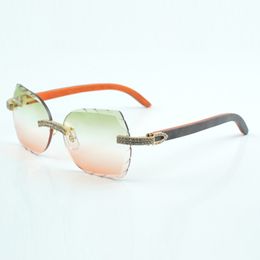 Fashionable luxury cut lenses classic double row diamond sunglasses 8300817 natural orange wood size 18-135 mm