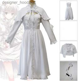 cosplay Anime Costumes Yosuga no Sora Kasugano Sora Lolita in Solitude White Role Playing Dress for Womens Halloween Cotton Sweet Party Dress WigC24320