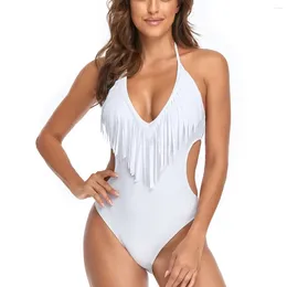 Women's Swimwear 2024 Sexy Tassel One-piece Swimsuit Girl Solid Women Bikini Designer Beach Bathing Suits Push Up Vintage Bodysuit