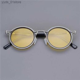 Sunglasses 2022 New Vintage Fashion Sunglasses UV400 Polarized Pure Titanium Frame Classical Small Round Design Women Man Original Quality L240320