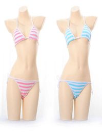 Women Erotic Costumes Underwear Set Sexy Lingerie Lolita Kawaii Cotton Striped Mini Bikini Adult Cosplay Bra Babydolls Gstring Q06841011