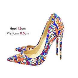 Dress Shoes Voesnees Colourful Satins Fashion Women 12CM French Fragmented Flowers High Heels 2023 Autumn New Pointed Toe Party PumpsYPL2 H240321