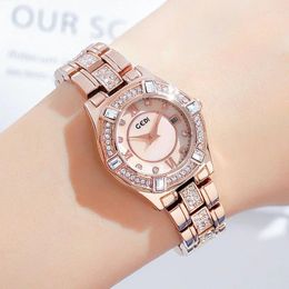 Wristwatches Golden Women Watches Rhinestone Bracelet Watch For Female Fashion Casual Business Quartz Clock Unique Birthday