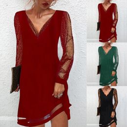 Casual Dresses Fashion Dress Women Black V Neck Gauze Sequins Long Sleeved Female Party Club Short 2024 Vestido