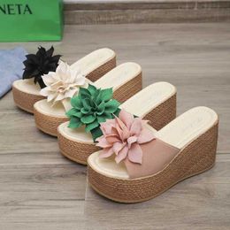 Slippers Women Platform Slippers New Wedges Sandals Fashion Flower Women Shoes High Heel Slippers Women Heeled Slippers Zapatos De Mujer H240521