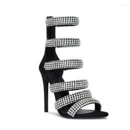 Sandals Spring Party Gladiator Boots High Heels Stripper Women's Shoes Sexy Diamond Crystal Thin Heel