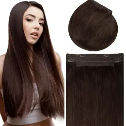 Extensions Clip in Human Hair Extensions 100% Real Fish Line Hair Pieces Brazilian Hair Standard Weft Straight Soft Color#2 Soft For Women