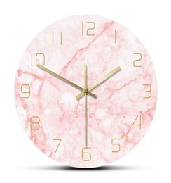 Natural Pink Marble Round Wall Clock Silent Non Ticking Living Room Decor Art Nordic Wall Clock Minimalist Art Silent Wall Watch 21972604