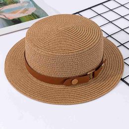 Wide Brim Hats Bucket Hats France UK Summer Flat Hat Womens Big Head Waist Beach Top Hat Beach Holiday Sunshine Terrace Str Hat Y240320