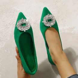 Flats Lady Rhinestone Shoes Ladies Soft Bottomed Flats Women's Satin Loafers Big Size 41/42 Pointed Toe Crystal Ballerina Femme