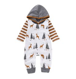 Newborn Baby Cartoon Jumpsuit Infant Baby Christmas Deer Tree Hooded Romper Boy Striped Onesies Kids Casual Toddler Girl Bodysuit 2336502