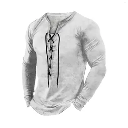 Men's T Shirts Outdoor Vintage Lace-up Hooded Long-sleeved T-shirt Autumn Plain Casual Top Korean Dongdaemun High Quality Clothing
