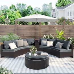 Camp Furniture 6 Pieces Sectional Half Round Patio Rattan Sofa Set Conversation With A Side Table And Multifunctional