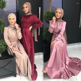 Ethnic Clothing Satin Abaya Dubai Kaftan Women Muslim Maxi Dress Turkey Caftan Arabic Robe Ramadan Eid Mubarak Djellaba Femme Party Gown