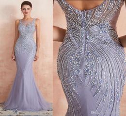 Lavender Heavy Crystal Beaded Evening Dress 2020 New Mermaid Long Prom Dress Luxueux Scoop Special Occasion Dresses Floor Length6665780