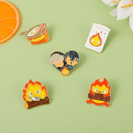 Calcifer Enamel Pin Custom Fire Elf Japanese Anime Brooches Anime Brooch Lapel Badge Cartoon Jewellery Gift for Kids Friends 5 Colours