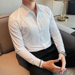 Men's Casual Shirts British Style For Men Fashion Clothing 2024 Spring Long Sleeve Striped Slim Fit Dress Y73