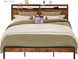 Other Bedding Supplies Iron California King bed frame platform bed with storage roof and charging station heavy metal Flat noodles Y240320